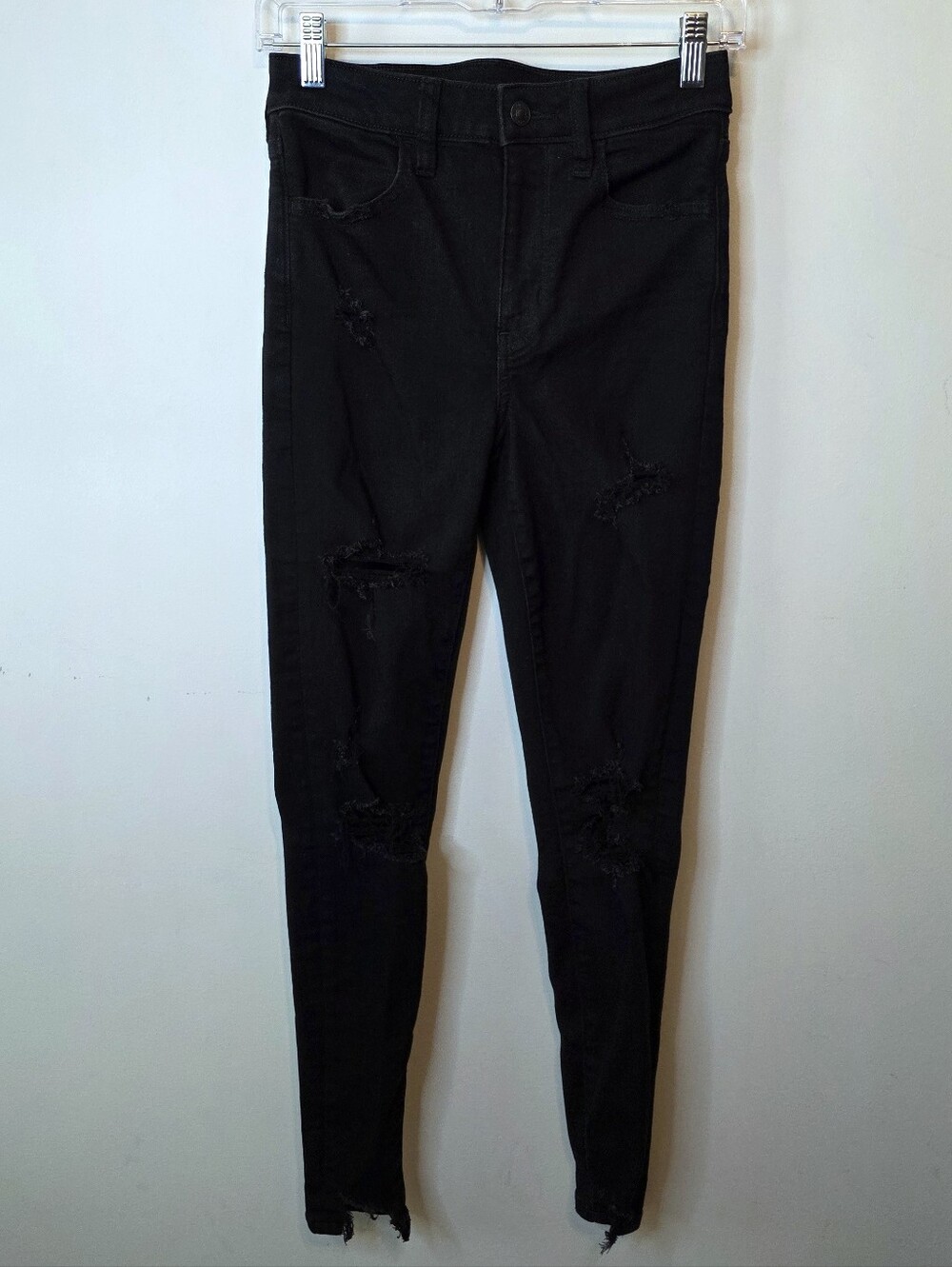 American Eagle Next Level Stretch Black High Rise Disressed Skinny Jeans Size 2